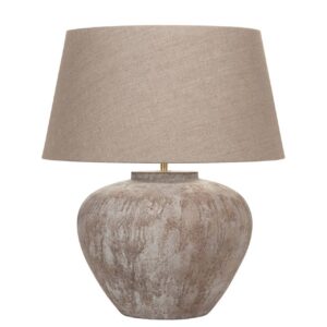 Keramiek tafellamp 'Maxi Tom' zand / beige met kap linnen naturel