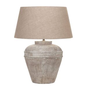 Keramiek tafellamp 'Midi Hampton' zand / beige met kap linnen naturel