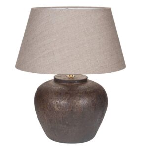 Keramiek tafellamp 'Mini Tom' aarde klei met kap linnen naturel