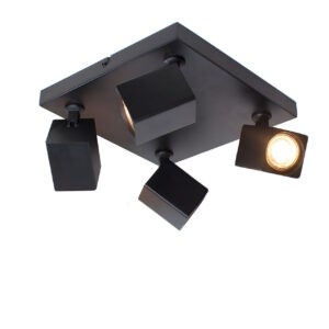 Vierkante spot 4 lichts | zwart | GU10