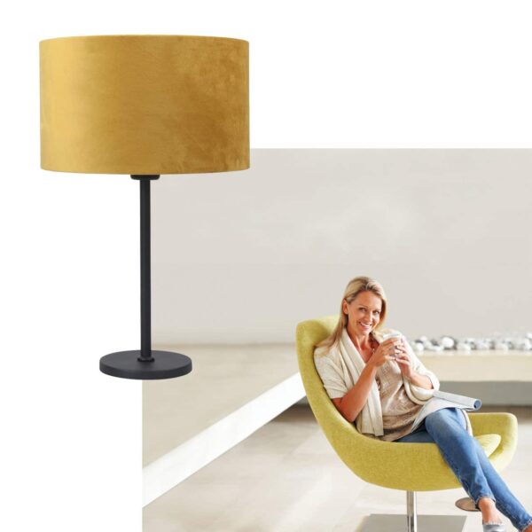 zwarte-tafellamp-met-kap-fluweel-oker-o-30cm zwarte-tafellamp-met-kap-fluweel-oker-o-30cm