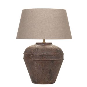 Keramiek tafellamp 'Midi Hampton' klei met kap linnen naturel