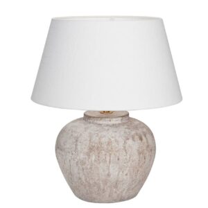 Keramiek tafellamp 'Mini Tom' zand beige met kap linnen creme
