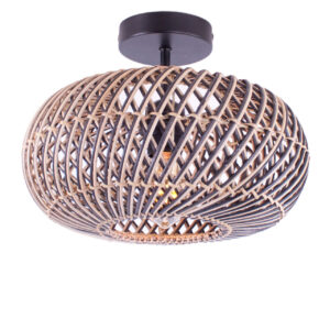 Rotan plafondlamp Stripes 1 lichts Naturel/Zwart Ø 40cm